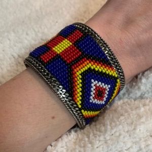 Beautiful beaded silver cuff bracelet